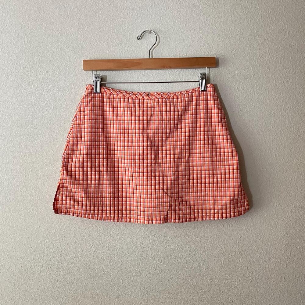90s vintage orange plaid skort mini skirt preppy downtown girl